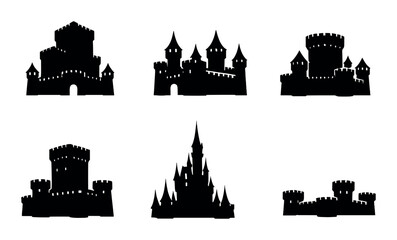 Obraz premium Silhouettes of iconic fairytale castles with dramatic lighting and minimalist design