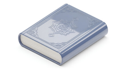 Islamic Holy Book Quran, Elegant Blue Cover, Intricate Embossed Design, Sacred Text, Religious Study, Cultural Symbol, Isolated on White Background Mockup