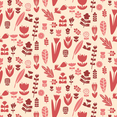 Minimal Botanical flowers geometric floral silhouettes seamless pattern