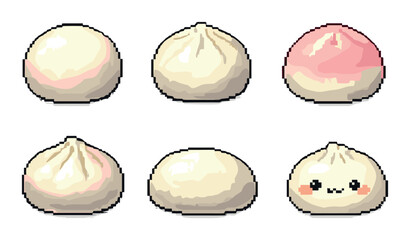 Cute pixel art dumplings with adorable faces and blushing expressions