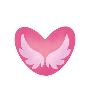 Soft pink heart sticker with wings