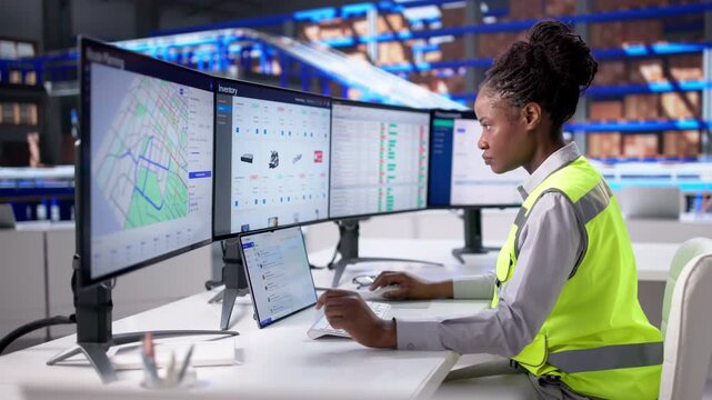 Young African American Woman Using Delivery Routing Software