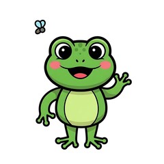 Obraz premium Happy Cartoon Frog Waving with Butterfly.
