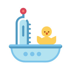 Naklejka premium Baby bath toy with yellow rubber duck on a black background