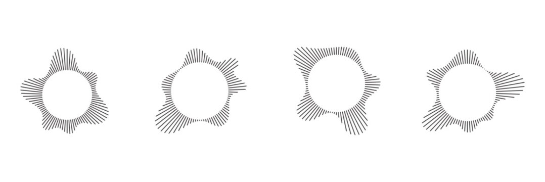 Sound Wave Collection. Play rhythm with audio bars, voice messages, and radio icons. A symphony of music in vector form. Flat illustrations isolated on white background.