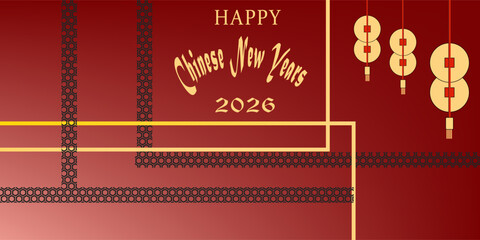 Happy Chinese New Year 2026 greeting card template. Chinese horse gold zodiac Translation Happy new year, Hourse . vector
