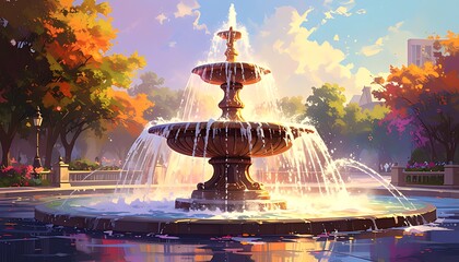 Serene Park Fountain - A Tranquil Oasis of Water and Light.