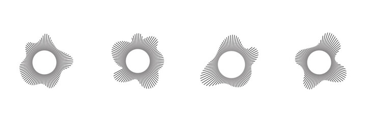Radial wave sound lines. Circular frame. Sound circle ring. Wavy round frame. Radial sun rays symbol. Wavy geometric silhouette. Abstract design element. eps 10