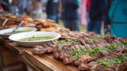 Festival del Asado, Street-Style Asado with Grilled Meat and Sauce Served Outdoors During Festival del Asado Highlighting Community, Tradition, and Open-Fire Cooking