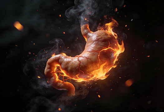 Acid reflux causes burning stomach feeling with inflammation and burning sensation showing gastric problem illustration