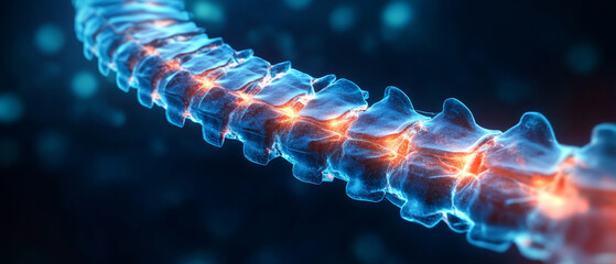The glowing DNA helix against a dark background symbolises scientific discoveries and innovations, creating a technological backdrop for presentations of medical achievements.