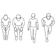 CAD People Top View Set &ndash; Sitting, Walking, Running Outlines