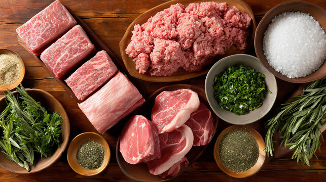 Festival del Asado, Fresh Raw Meat Cuts and Traditional Ingredients Prepared for Festival del Asado Highlighting Quality, Flavor, and Authentic Barbecue Foundations