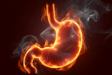 Burning stomach concept symbolizing heartburn or digestive issues and discomfort in abdominal area health anatomy pain