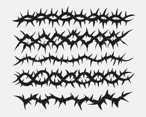 black and white tattoo silhouettes of branches, spike border set design