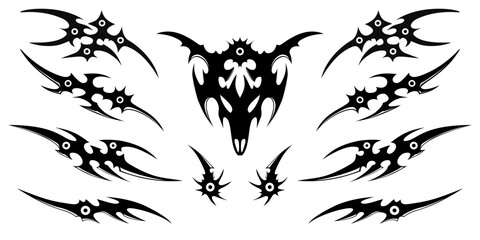 Futuristic traditional tribal tattoo design set