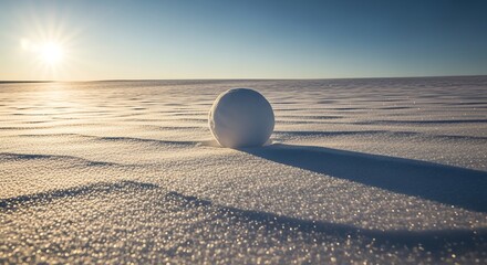 Snowball on snowy landscape with bright sun