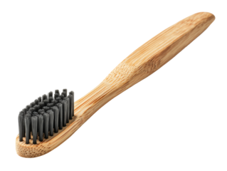 A sustainable bamboo toothbrush with black bristles  Isolated Transparent Background, PNG