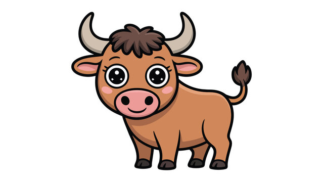 Cute Cartoon Buffalo: A charming cartoon buffalo, exuding a sense of innocence and playfulness. The friendly expression, coupled with the soft color palette, invites a feeling of warmth and joy.