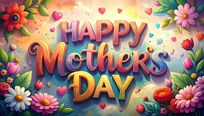 Vibrant Mothers Day Celebration with Floral Accents and Cheerful Typography.