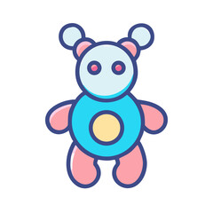 Fototapeta premium Whimsical cartoon teddy bear with pink and blue tones on a black background