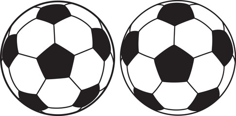 Obraz premium Pair of classic black and white soccer balls, simple graphic illustration for sports design