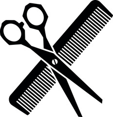 scissors and comb black and white vector design 