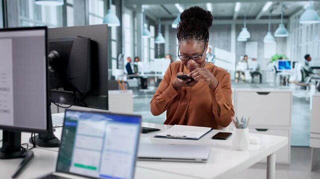 African American Woman Takes Document Photo With Smartphone