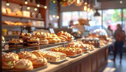Bakery Display with Pastries and Sandwiches