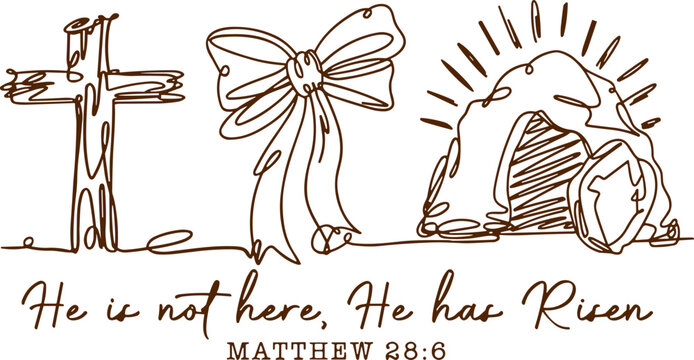 He Is Not Here He Has Risen Matthew 28:6  svg, Easter Christian Coquette bow Svg