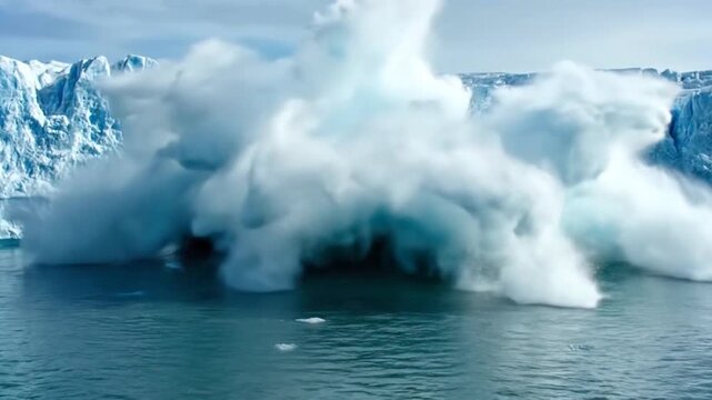Dramatic Glacier Calving Event, global warming impact concept
