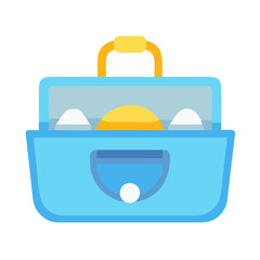 Obraz premium Stylized light blue lunchbox with white eggs and yellow sun illustration