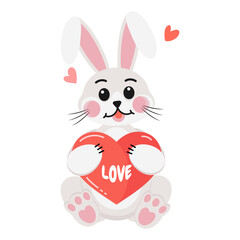 Valentines Day Cute Love Rabbit Holding Heart