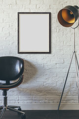 Stylish Modern Office Arrangement, Simple Setup Featuring Vacant Frame With Classic Furniture Elements