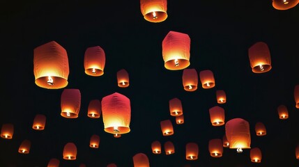 A mesmerizing night sky filled with glowing lanterns, creating a magical and serene atmosphere.