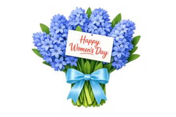 Blue hyacinth flowers bouquet with happy women's day card
