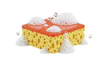Sponge with foam and water drops