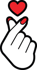 Obraz premium Korean Finger Heart Sign Hand Gesture Vector Art with Red Heart and Nails for Valentine's Day
