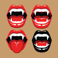 Fototapeta premium Vampire Fangs Mouth Set Halloween Horror Dracula Lips