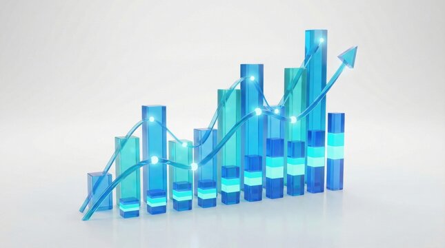 3D blue bar and line graph representing data analytics,financial growth,market trends and performance tracking,concept of futuristic digital economy and technology visualization - Powered by Adobe