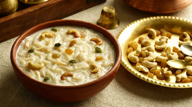 Traditional Indian Semiya Payasam Dessert With Nuts And Dried Fruits For Cuisine And Recipe Concepts