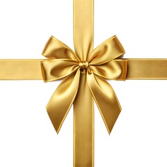 Fototapeta premium A beautiful shiny gold ribbon bow on a white background, perfect for adding a touch of elegance to any gift or decoration
