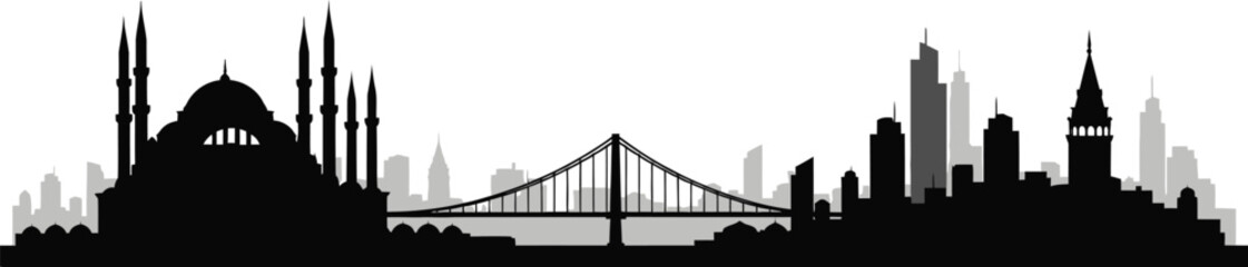 Obraz premium Silhouette of a city skyline with a mosque and a bridge urban landscape