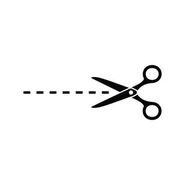 scissors cutting dashed line icon cut here symbol editing trimming separation and craft concept minimal vector illustration