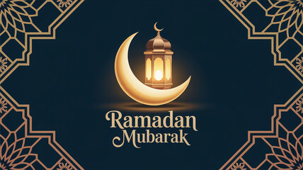 Ramadan Mubarak Vector Illustration With Crescent Moon And Lantern For Islamic Holiday Greeting