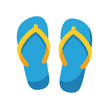 Summer Beach Flip Flops Icon Blue Yellow Sandals Vacation Footwear