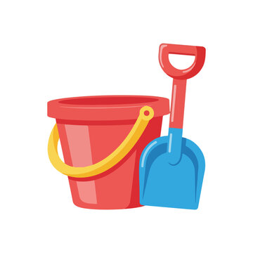 Sand bucket and shovel beach toys vector illustration