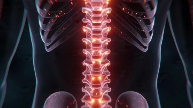 Male hurt backbone vertebrae pain concept, man holding lower back, realistic medical illustration, highlighted spine pain area, cinematic lighting, high detail, 4K