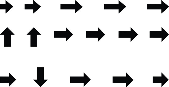 Arrow direction icons set featuring right left up down navigation symbols for interface signage flat vector illustration design