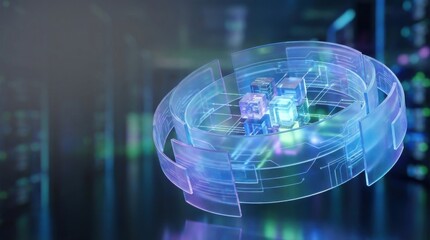 Futuristic holographic data representation within a digital network environment showcasing advanced technology and innovation concepts